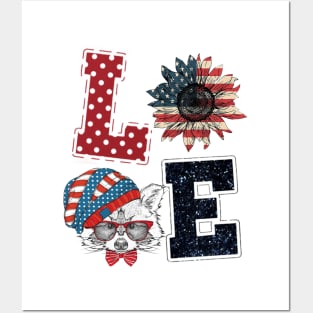 4th Of July Love Sunflower And Raccoon Happy Independence Day Posters and Art